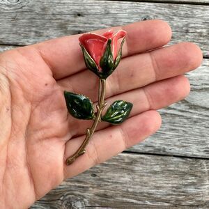 Vintage Enamel Rose Brooch